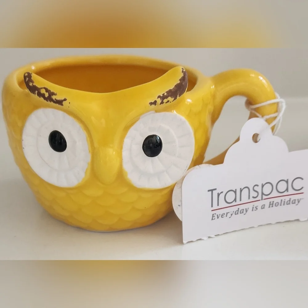Transpac Yellow Blue Owl Mugs 6 Oz Capacity Set Of Two New With‎ Tag